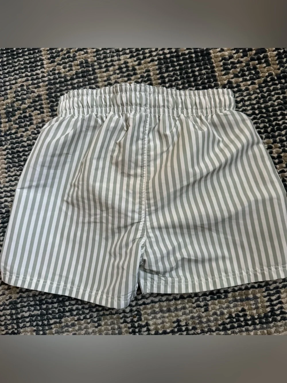 Little Boys H&M Striped Drawstring Swim Trunks in Sage Green and White 18M/2T